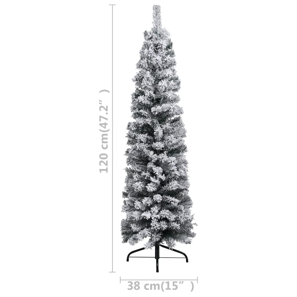 vidaXL Slim Artificial Christmas Tree with Flocked Snow Green 120 cm PVC