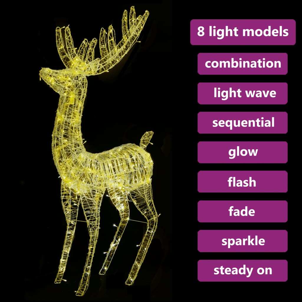 vidaXL XXL Acrylic Christmas Reindeer 250 LED 180 cm Warm White