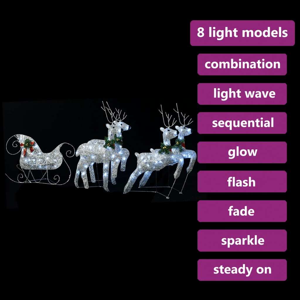 vidaXL Reindeer & Sleigh Christmas Decoration 100 LEDs Outdoor Silver