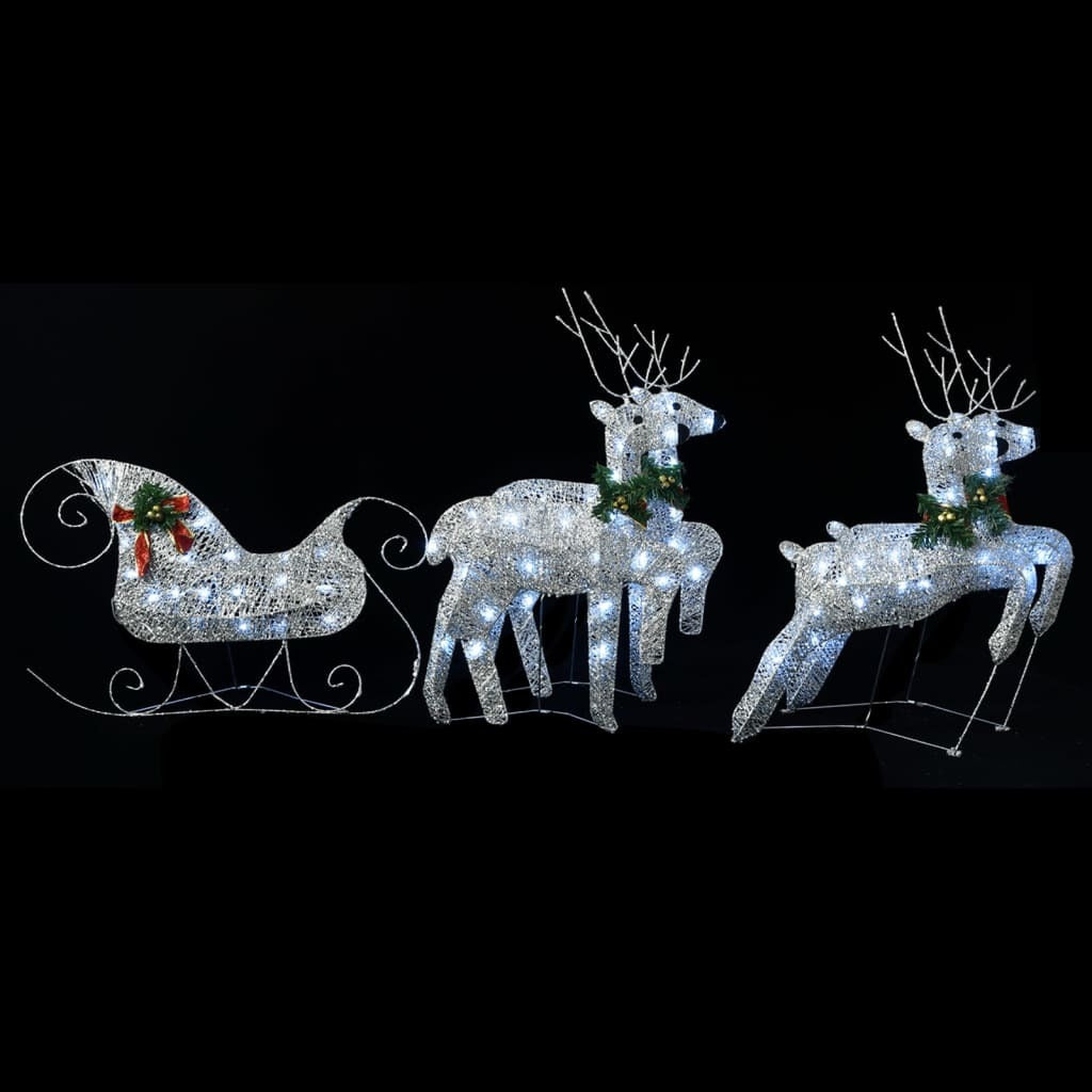 vidaXL Reindeer & Sleigh Christmas Decoration 100 LEDs Outdoor Silver