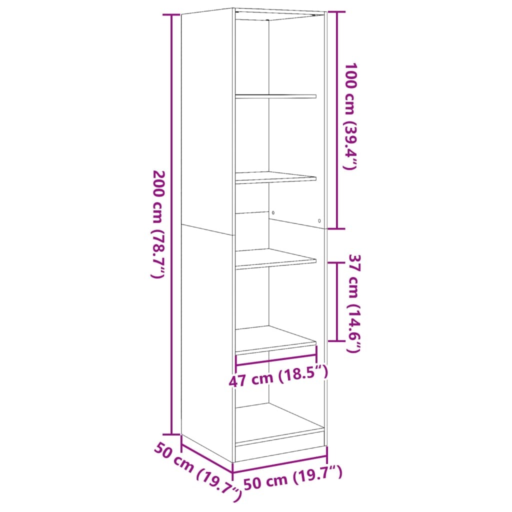 vidaXL Wardrobe Grey Sonoma 50x50x200 cm Engineered Wood