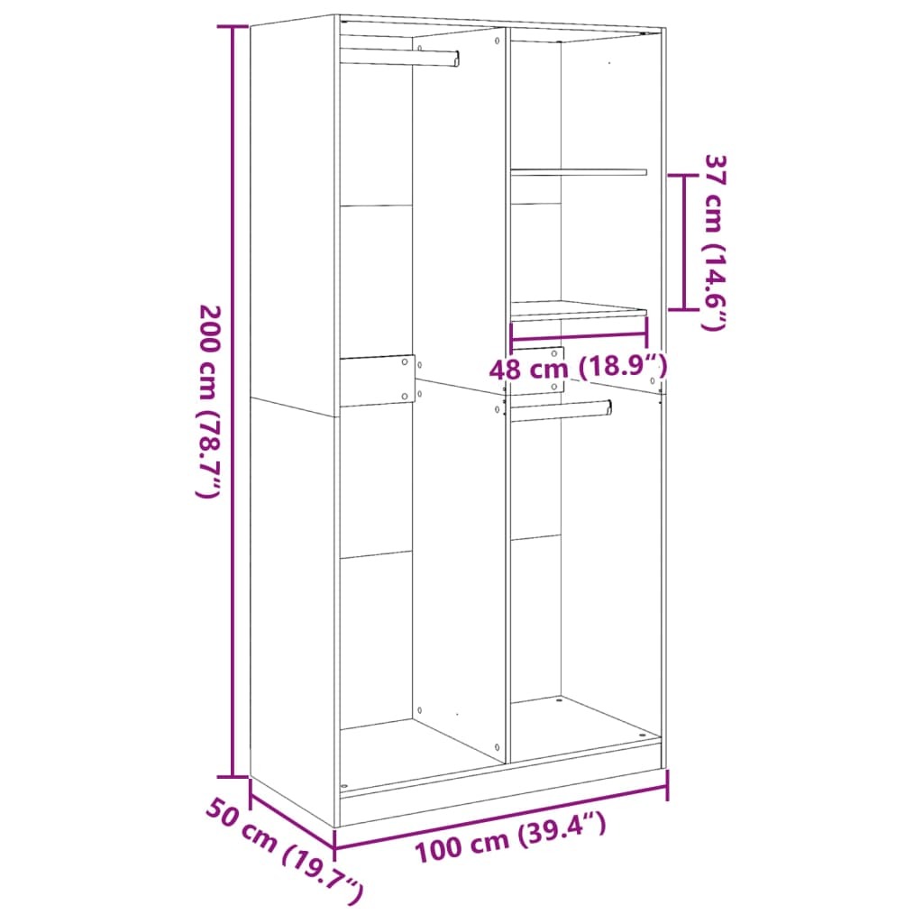 vidaXL Wardrobe White 100x50x200 cm Engineered Wood