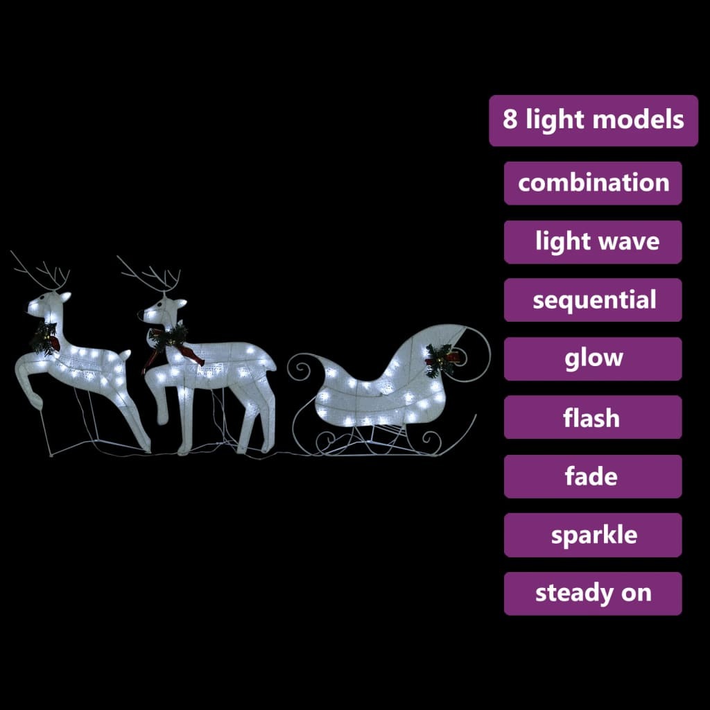 vidaXL Reindeer & Sleigh Christmas Decoration 60 LEDs Outdoor White