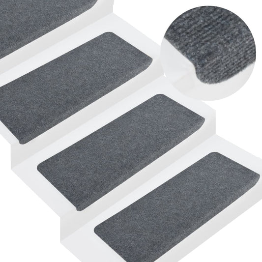 vidaXL Stair Mats Self-adhesive 15 pcs 65x24.5x3.5 cm Grey