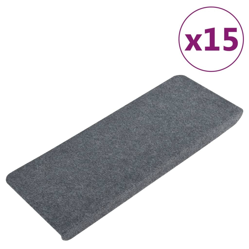 vidaXL Stair Mats Self-adhesive 15 pcs 65x24.5x3.5 cm Grey