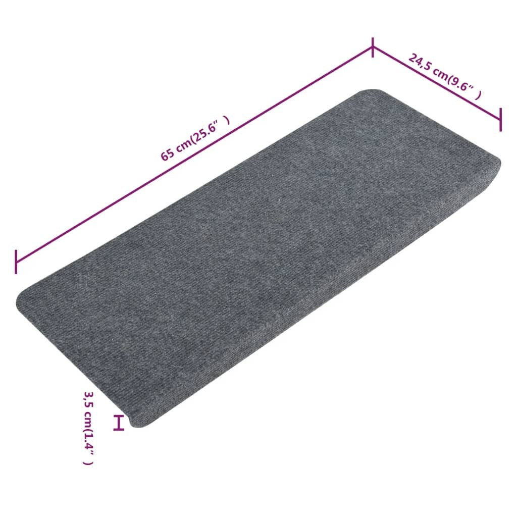 vidaXL Stair Mats Self-adhesive 15 pcs 65x24.5x3.5 cm Grey