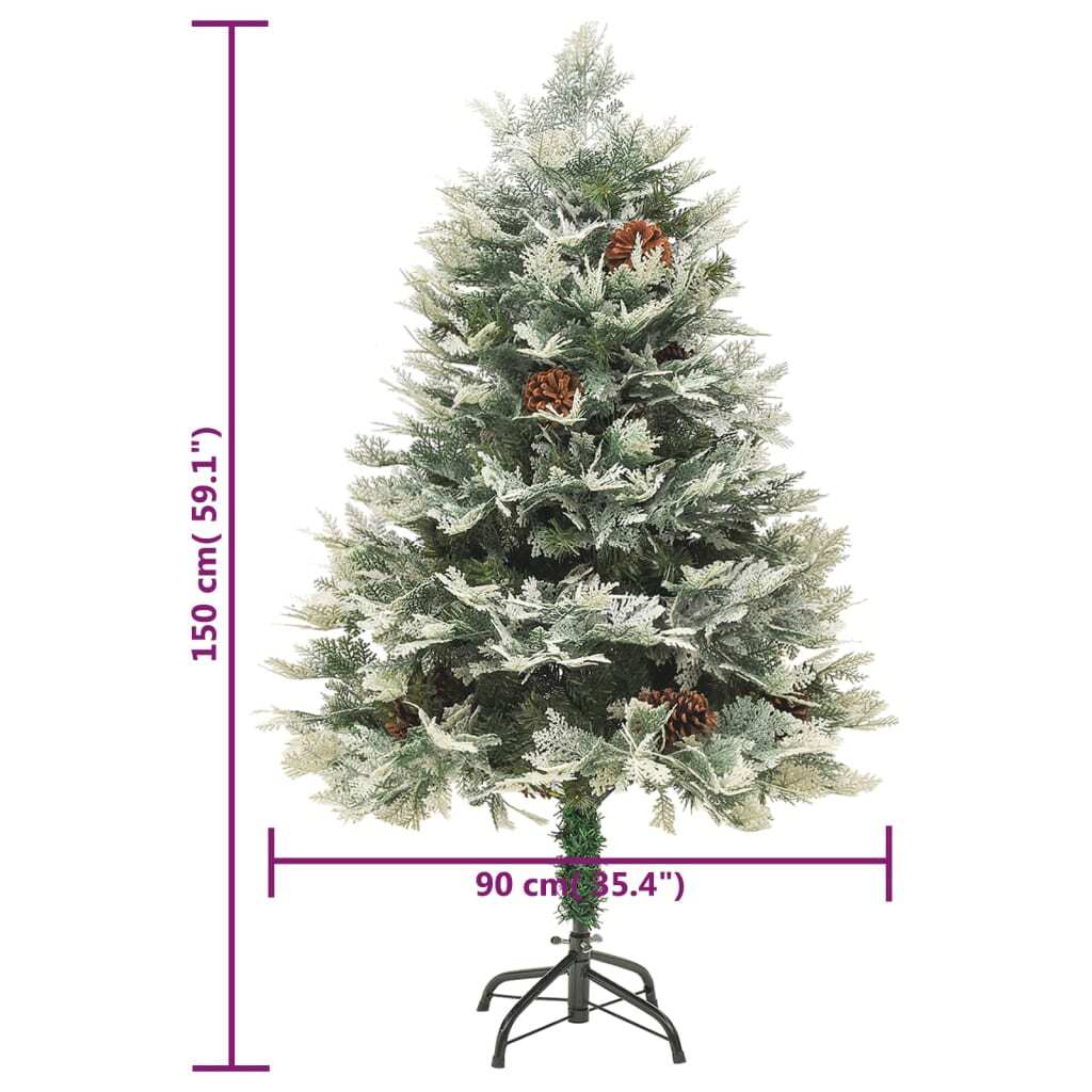 vidaXL Pre-lit Christmas Tree with Pine Cones Green 150 cm PVC&PE