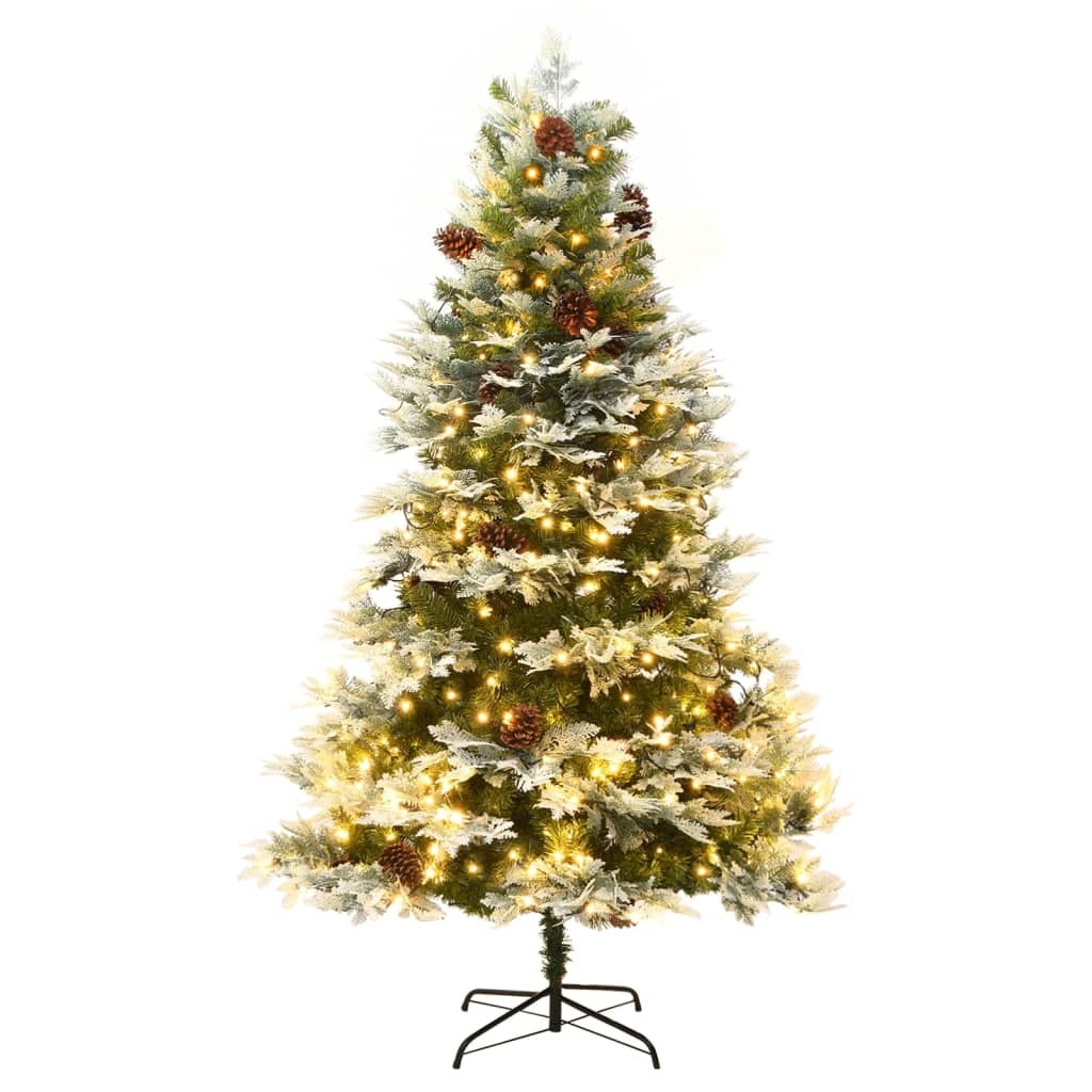 vidaXL Pre-lit Christmas Tree with Pine Cones Green 195 cm PVC&PE