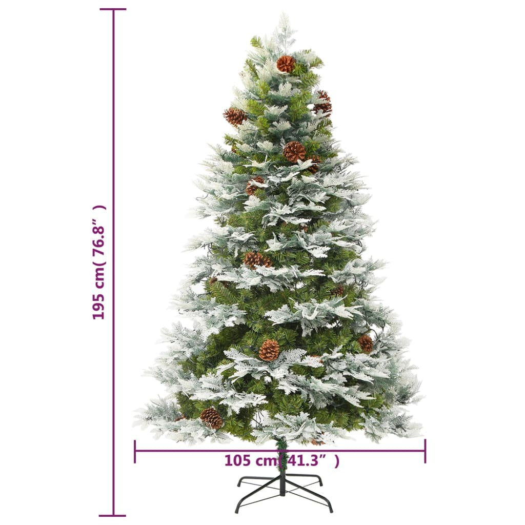 vidaXL Pre-lit Christmas Tree with Pine Cones Green 195 cm PVC&PE