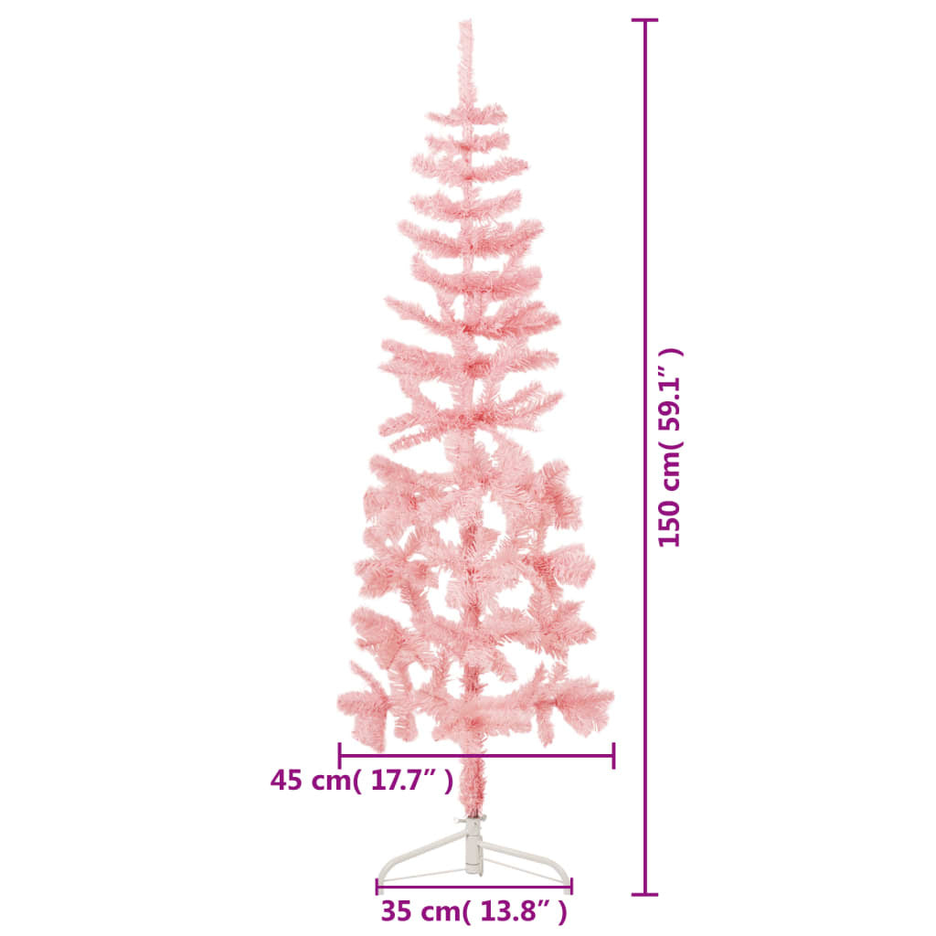 vidaXL Slim Artificial Half Christmas Tree with Stand Pink 150 cm