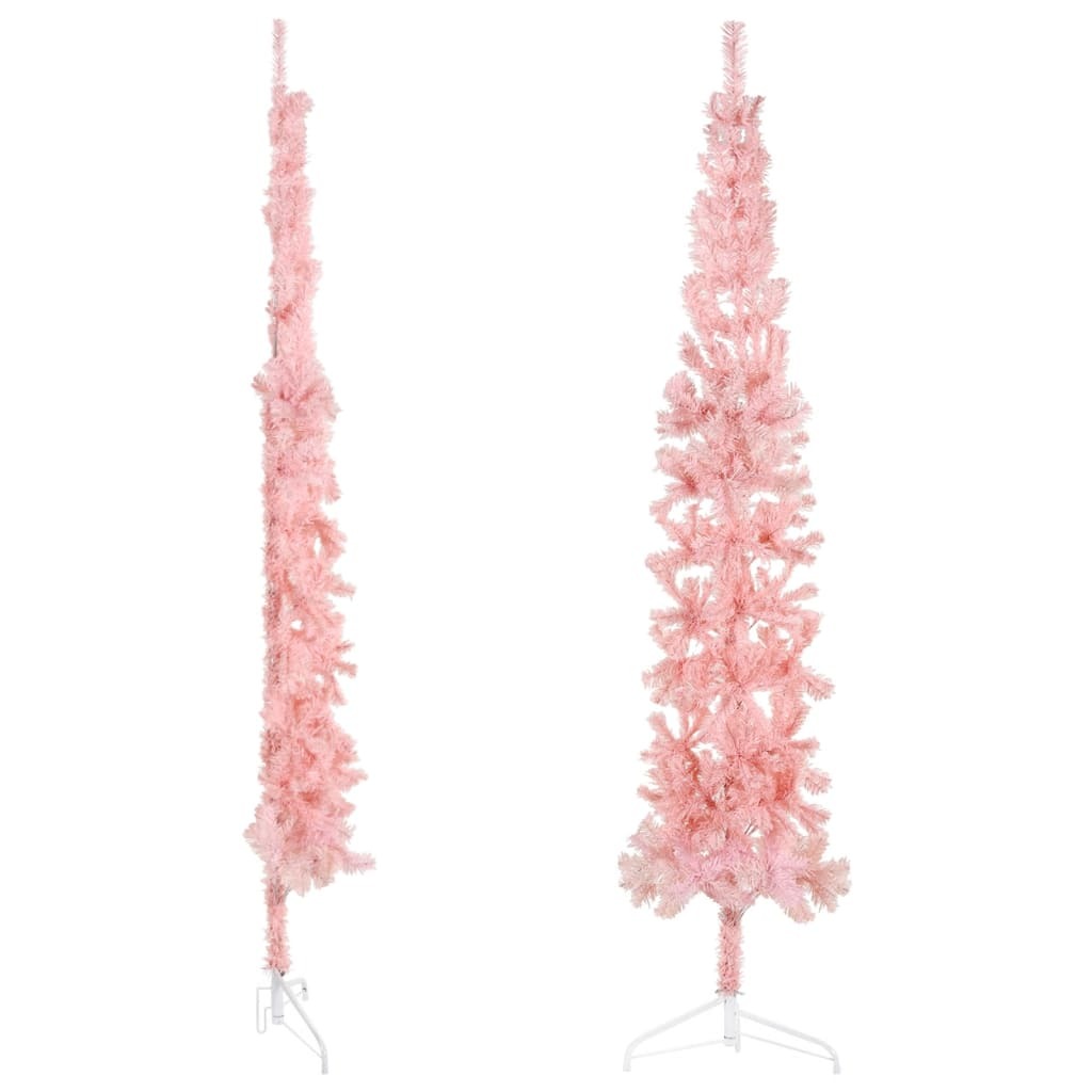 vidaXL Slim Artificial Half Christmas Tree with Stand Pink 210 cm