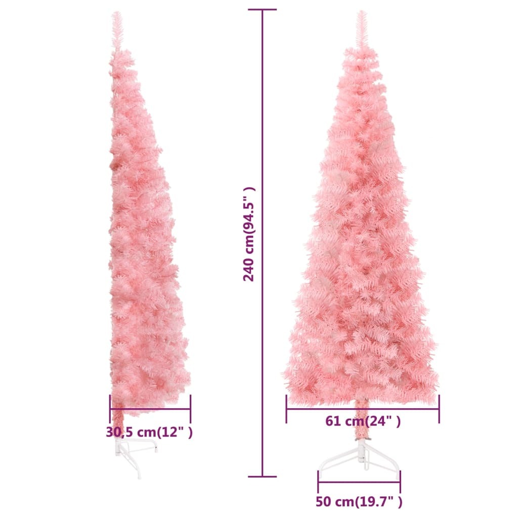 vidaXL Slim Artificial Half Christmas Tree with Stand Pink 240 cm