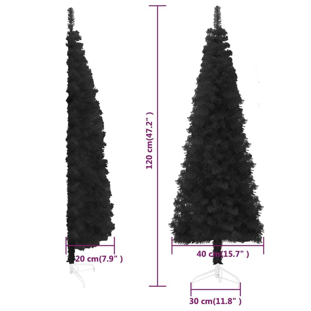 vidaXL Slim Artificial Half Christmas Tree with Stand Black 120 cm