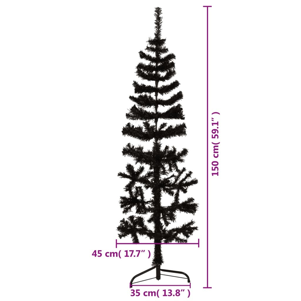 vidaXL Slim Artificial Half Christmas Tree with Stand Black 150 cm