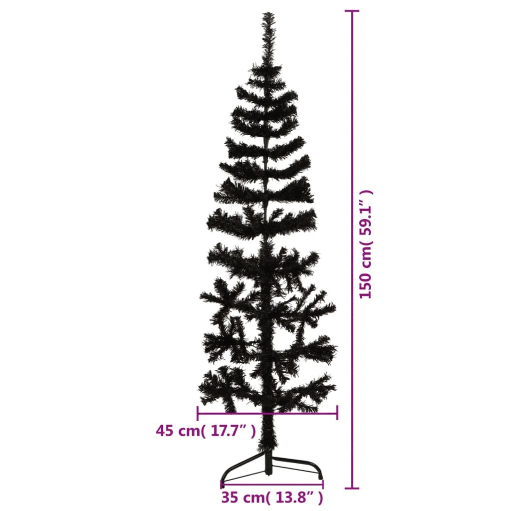 vidaXL Slim Artificial Half Christmas Tree with Stand Black 150 cm