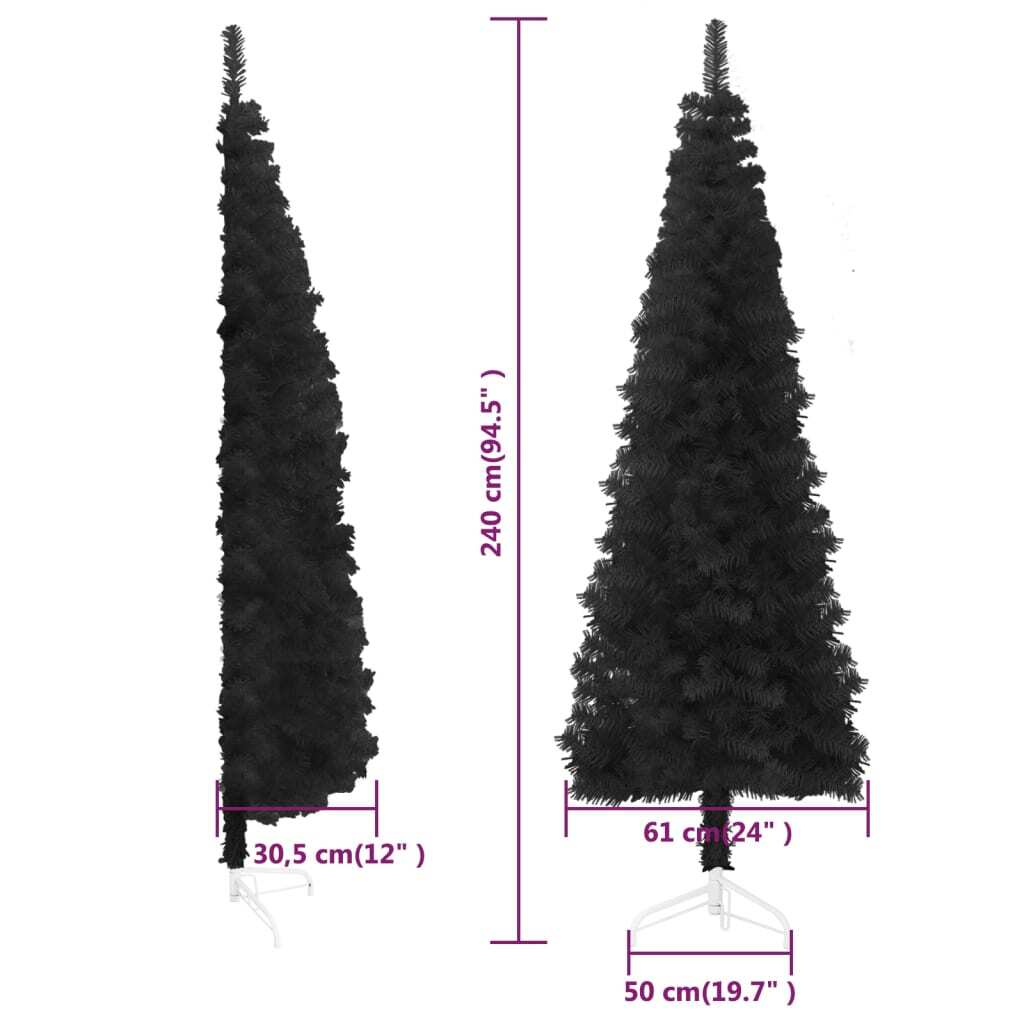 vidaXL Slim Artificial Half Christmas Tree with Stand Black 240 cm