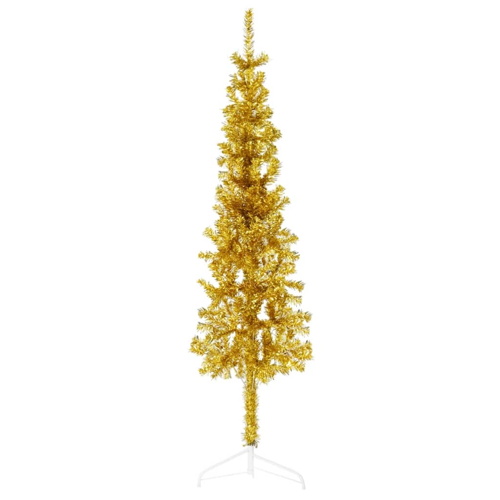 vidaXL Slim Artificial Half Christmas Tree with Stand Gold 150 cm