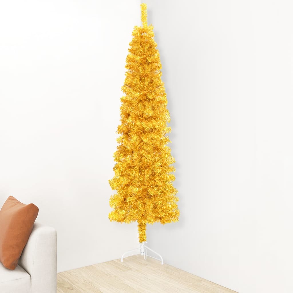 vidaXL Slim Artificial Half Christmas Tree with Stand Gold 180 cm