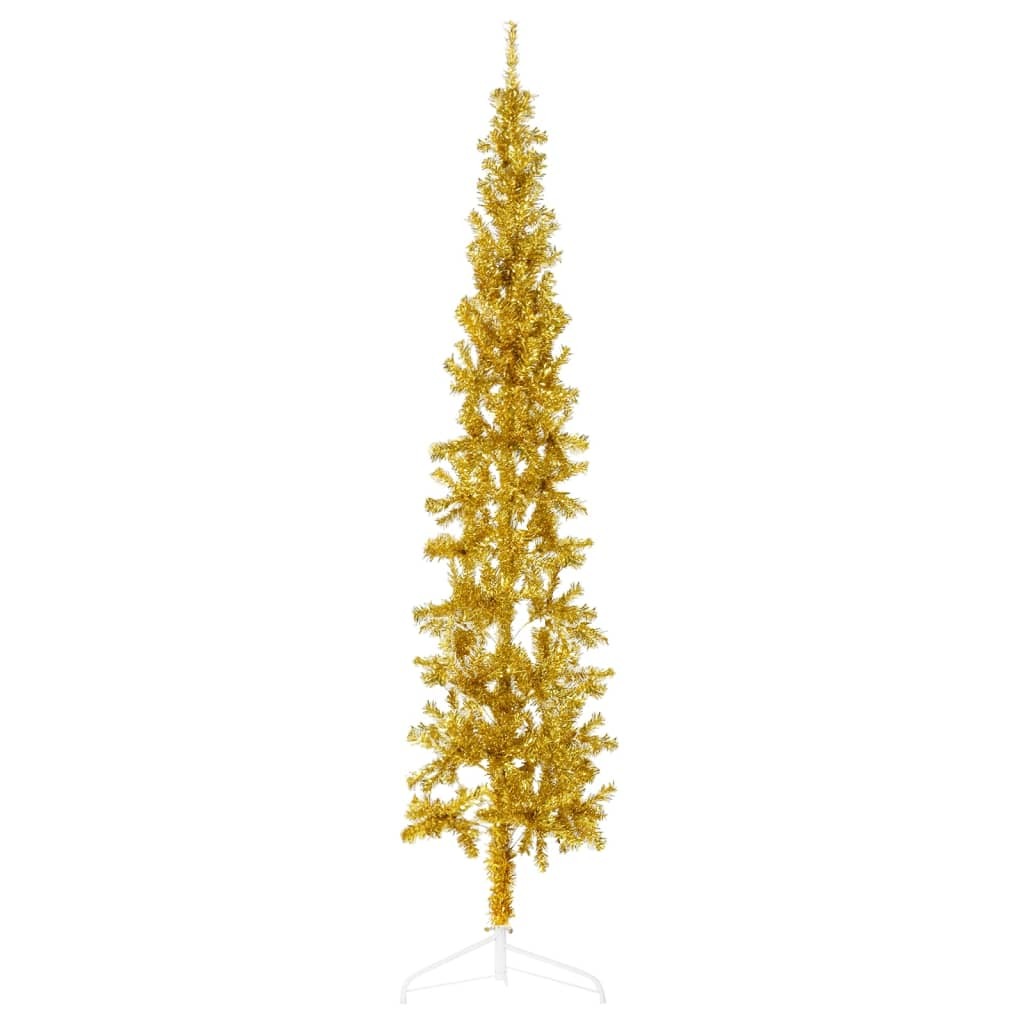 vidaXL Slim Artificial Half Christmas Tree with Stand Gold 210 cm