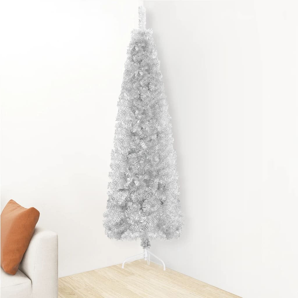 vidaXL Slim Artificial Half Christmas Tree with Stand Silver 120 cm