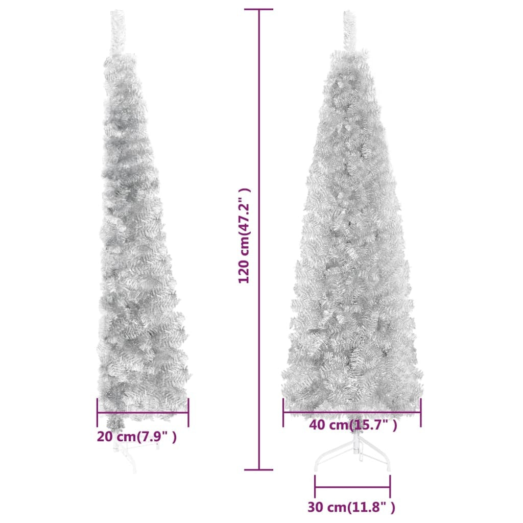 vidaXL Slim Artificial Half Christmas Tree with Stand Silver 120 cm