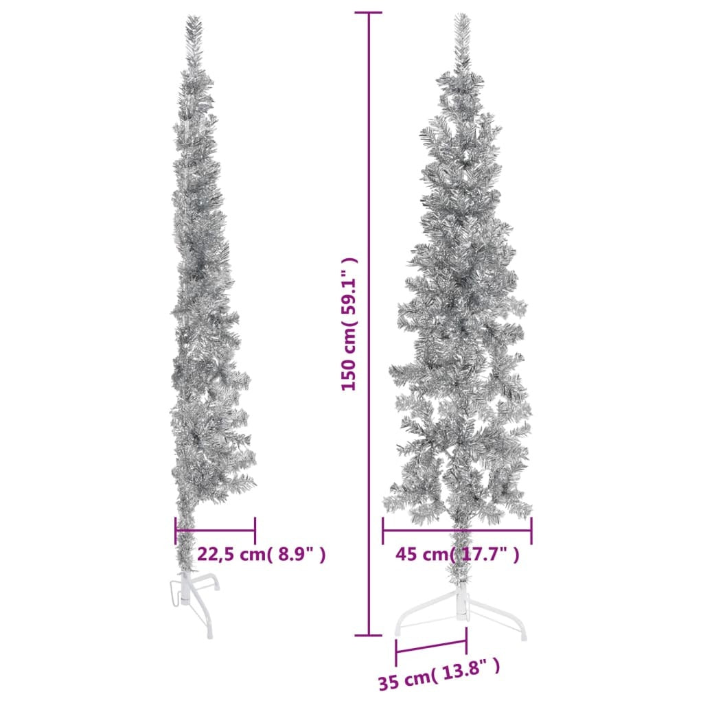 vidaXL Slim Artificial Half Christmas Tree with Stand Silver 150 cm