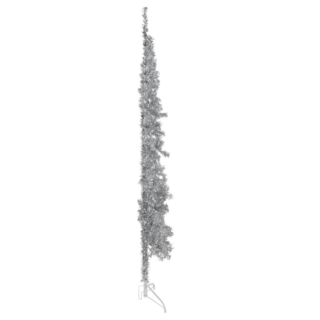 vidaXL Slim Artificial Half Christmas Tree with Stand Silver 210 cm