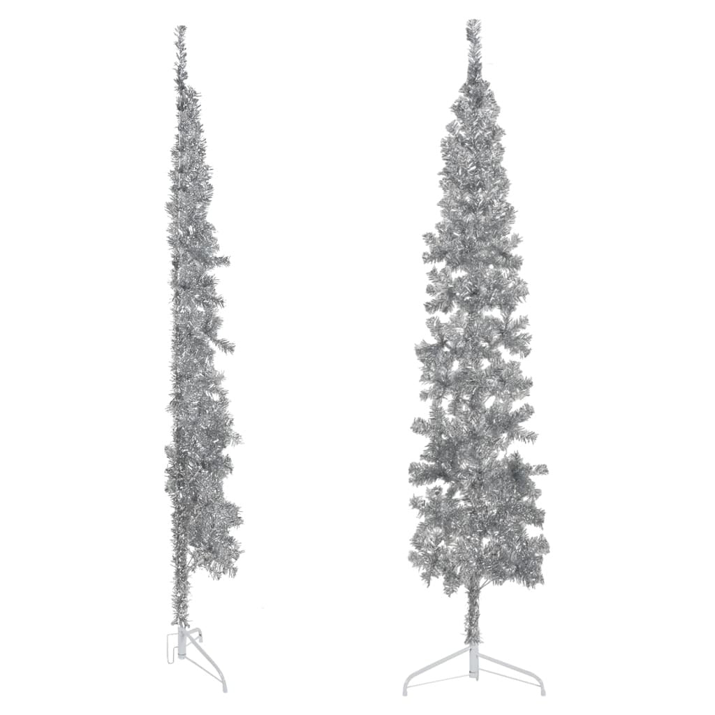 vidaXL Slim Artificial Half Christmas Tree with Stand Silver 240 cm