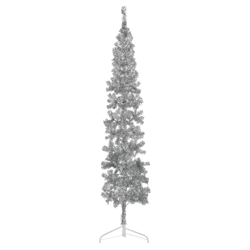 vidaXL Slim Artificial Half Christmas Tree with Stand Silver 240 cm