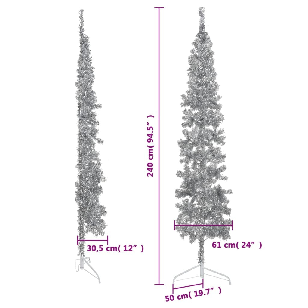 vidaXL Slim Artificial Half Christmas Tree with Stand Silver 240 cm