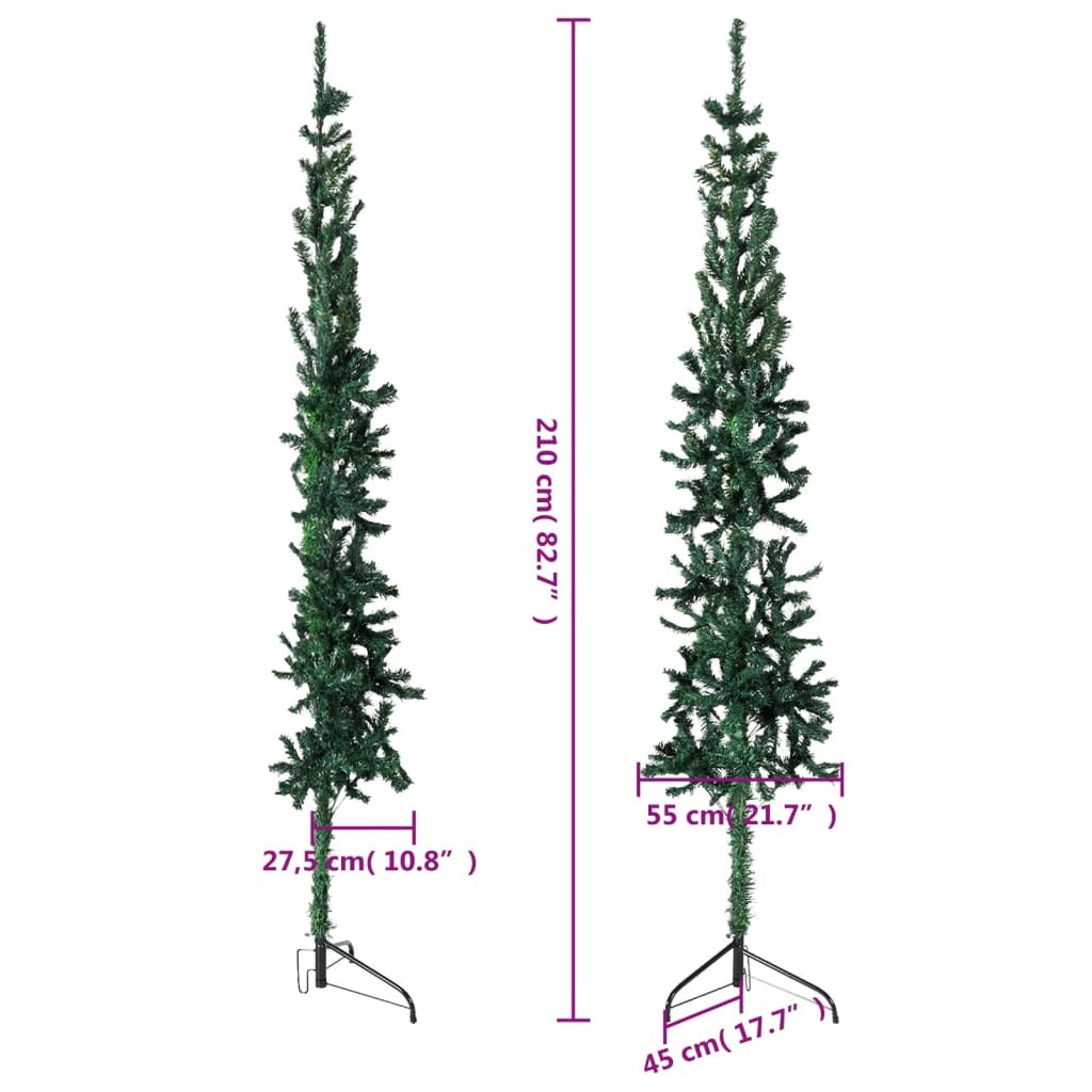 vidaXL Slim Artificial Half Christmas Tree with Stand Green 210 cm