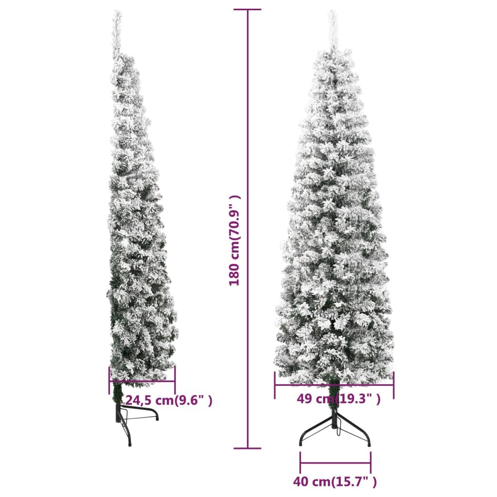 vidaXL Slim Artificial Half Christmas Tree with Flocked Snow 180 cm