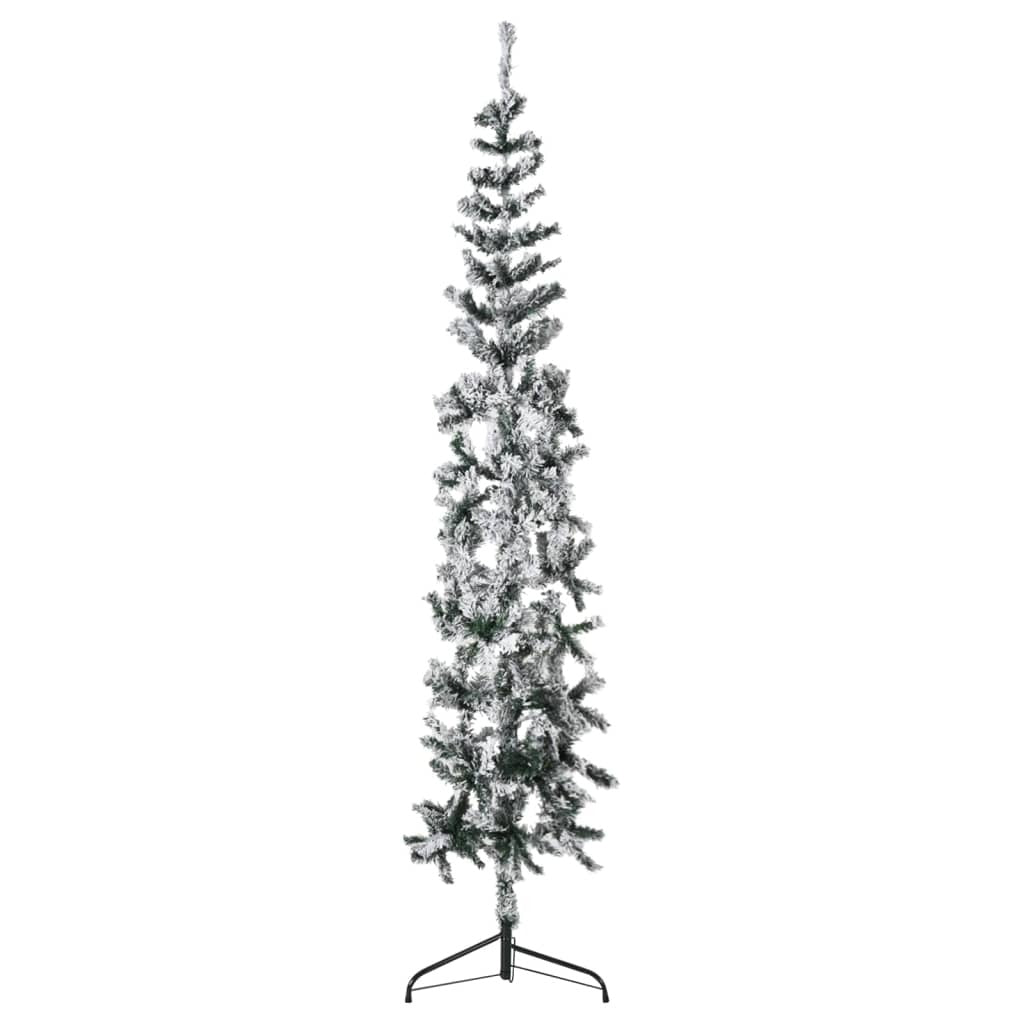 vidaXL Slim Artificial Half Christmas Tree with Flocked Snow 210 cm