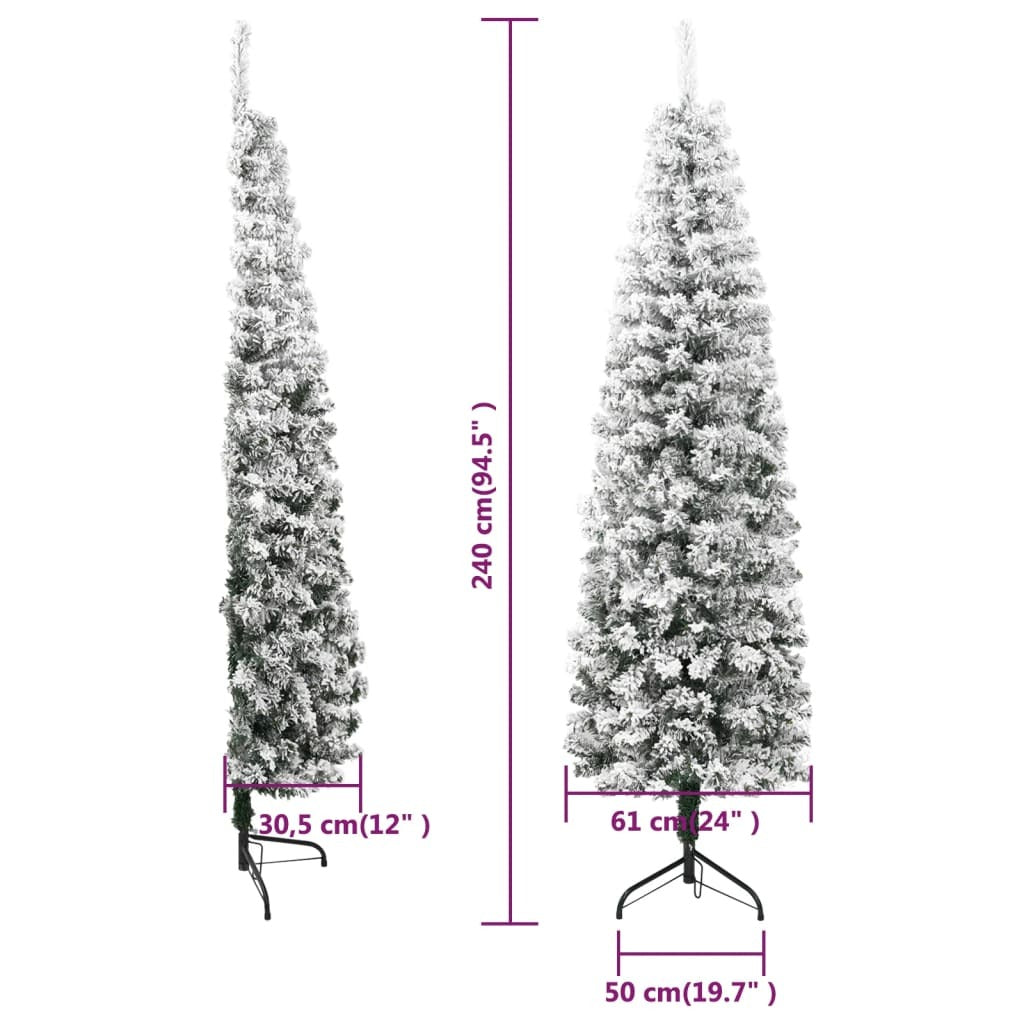 vidaXL Slim Artificial Half Christmas Tree with Flocked Snow 240 cm