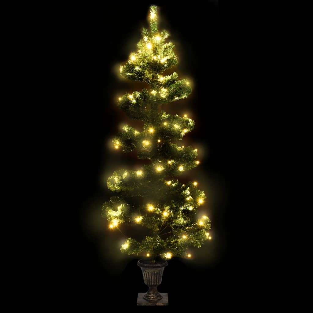 vidaXL Swirl Pre-lit Christmas Tree with Pot Green 120 cm PVC