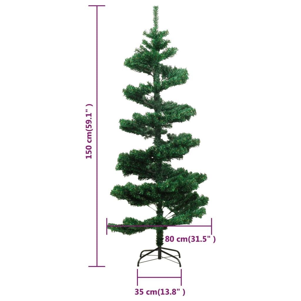 vidaXL Swirl Pre-lit Christmas Tree with Stand Green 150 cm PVC