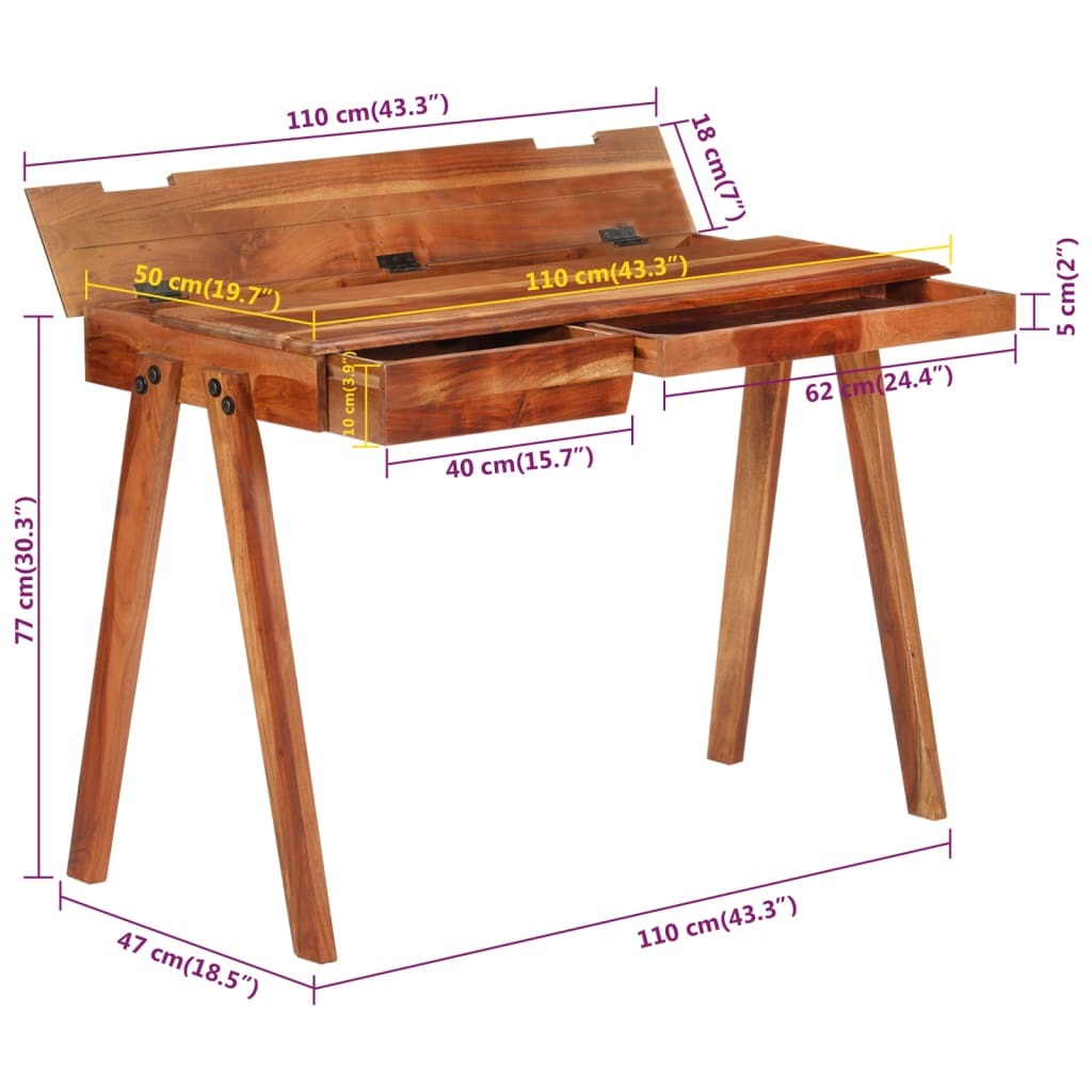 Writing Desk with Drawer 110x50x77 cm Solid Wood Acacia