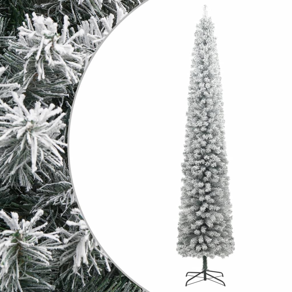 vidaXL Slim Christmas Tree with Stand and Flocked Snow 270 cm PVC