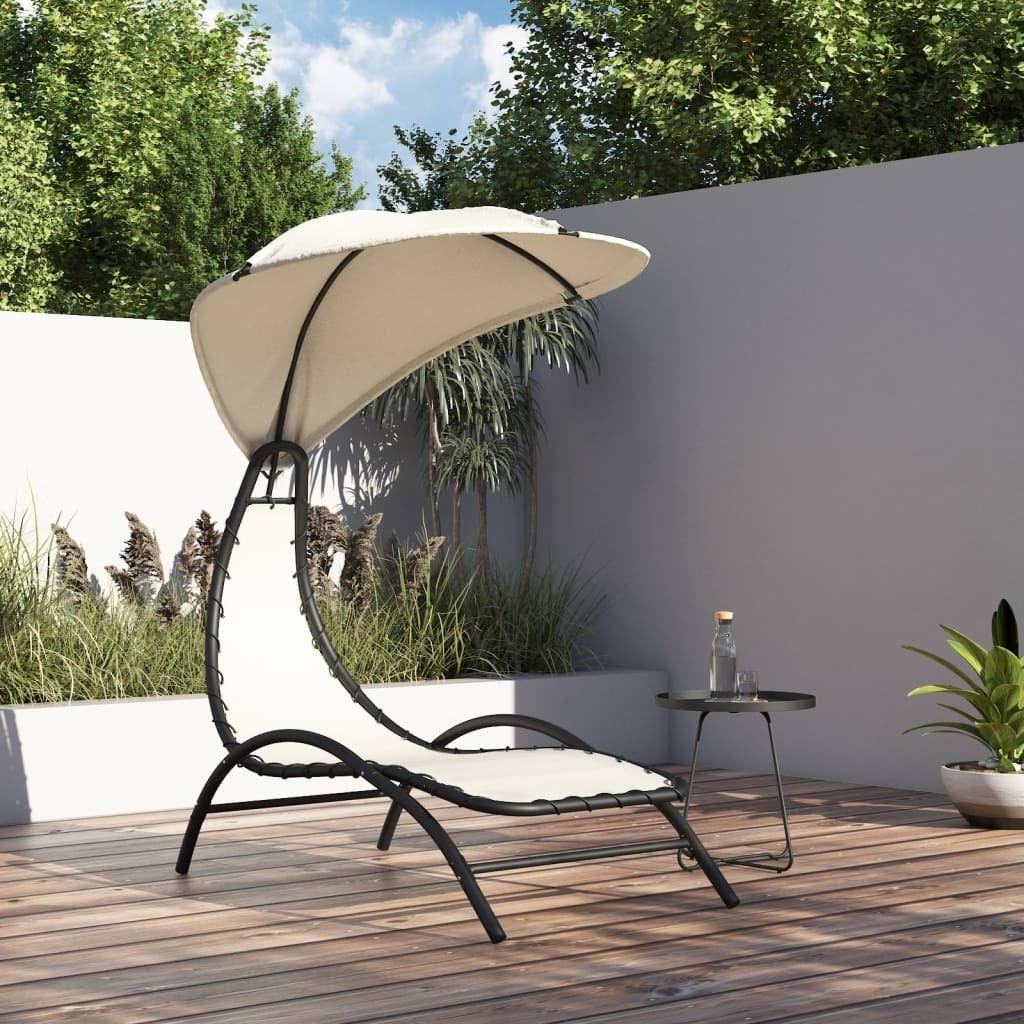 vidaXL Sun Lounger with Canopy Cream 167x80x195 cm Fabric and Steel