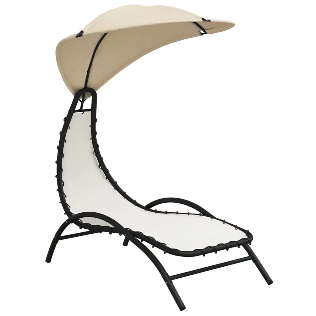 vidaXL Sun Lounger with Canopy Cream 167x80x195 cm Fabric and Steel