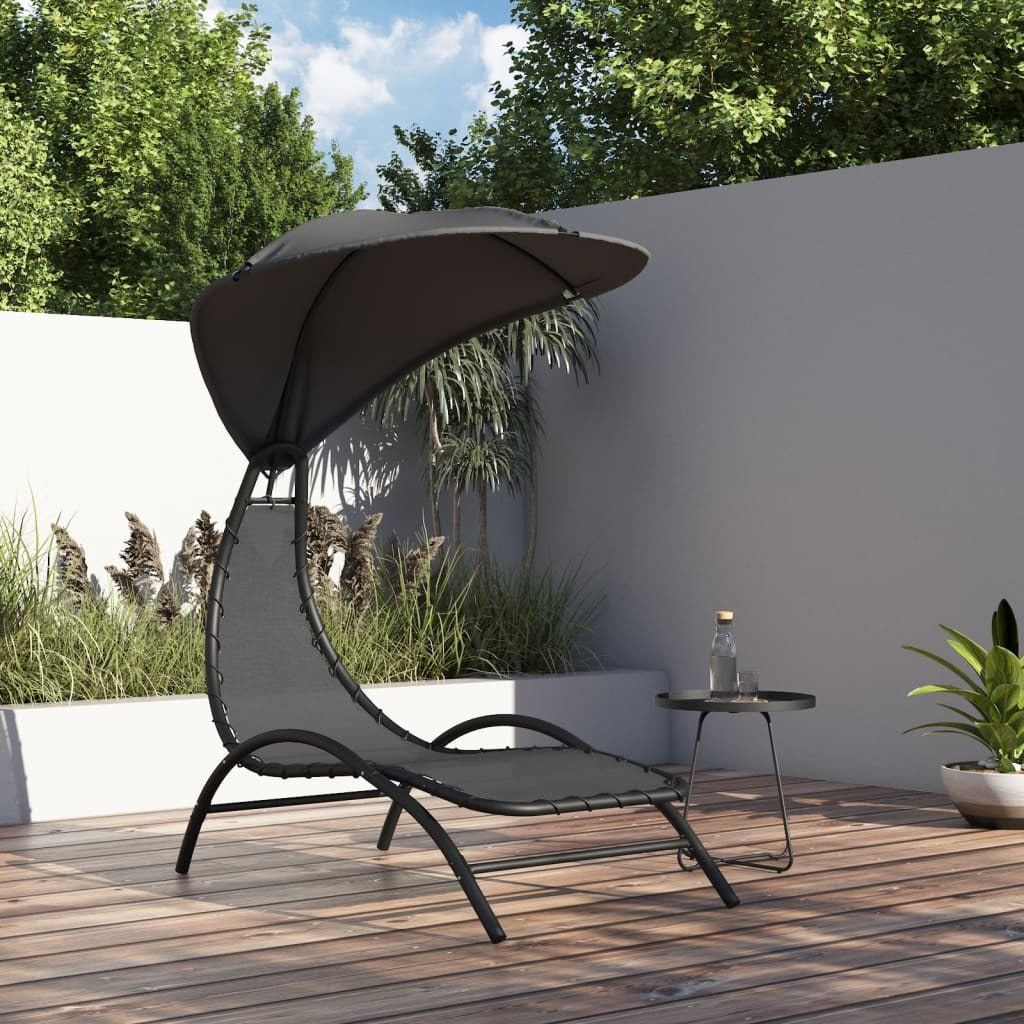 vidaXL Sun Lounger with Canopy Dark Grey 167x80x195 cm Fabric&Steel