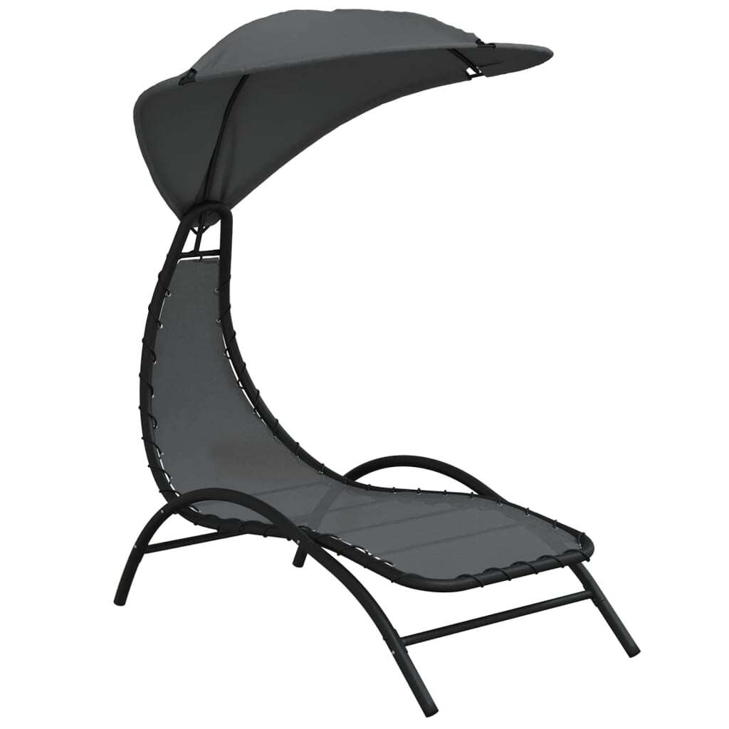 vidaXL Sun Lounger with Canopy Dark Grey 167x80x195 cm Fabric&Steel