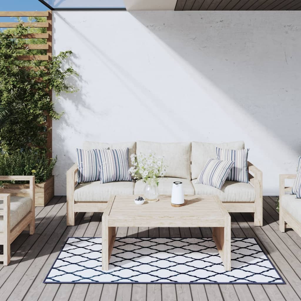 vidaXL Outdoor Rug Navy and White 80x150 cm Reversible Design