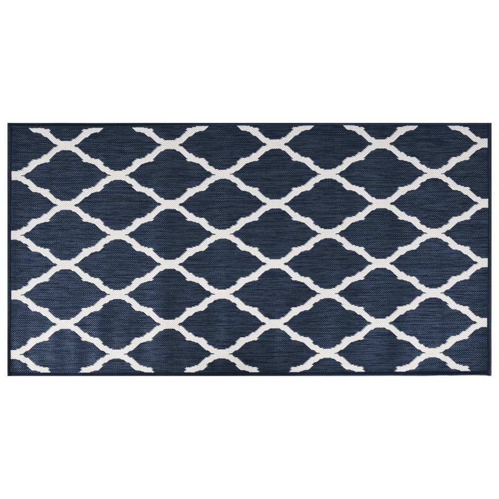 vidaXL Outdoor Rug Navy and White 80x150 cm Reversible Design