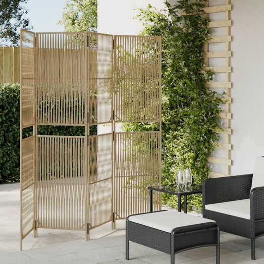 vidaXL Room Divider 4 Panels Beige Poly Rattan