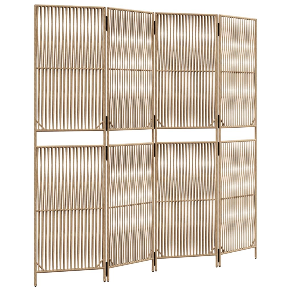 vidaXL Room Divider 4 Panels Beige Poly Rattan