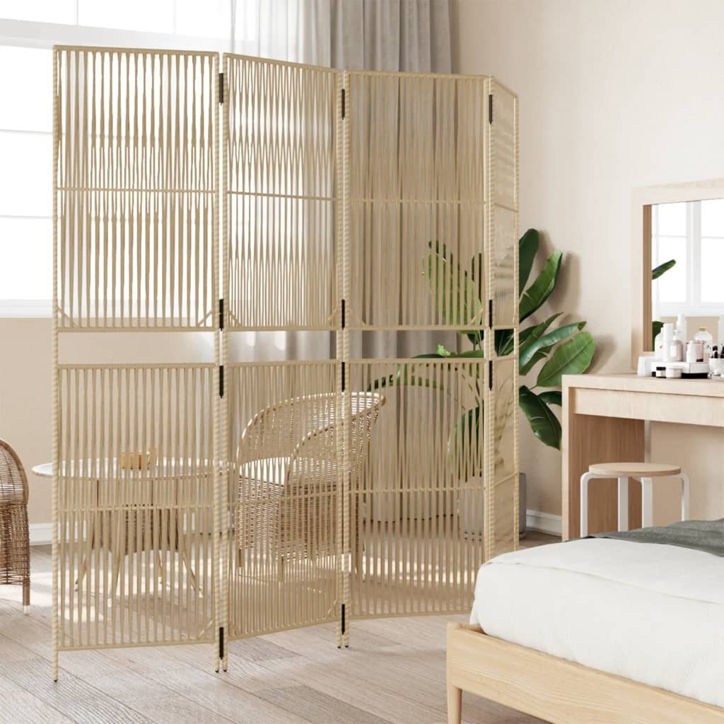 vidaXL Room Divider 4 Panels Beige Poly Rattan