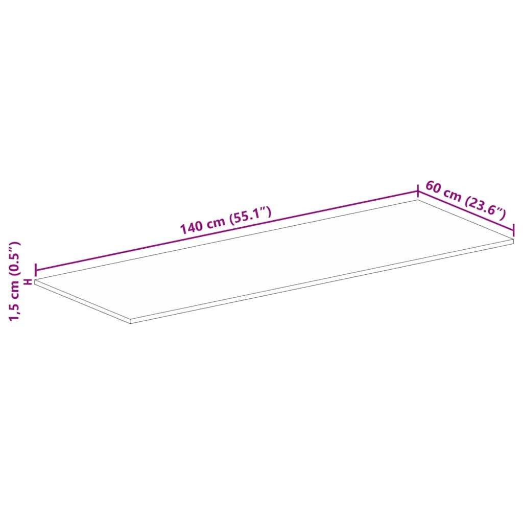 vidaXL Table Top 140x60x1.5 cm Rectangular Solid Wood Rough Mango