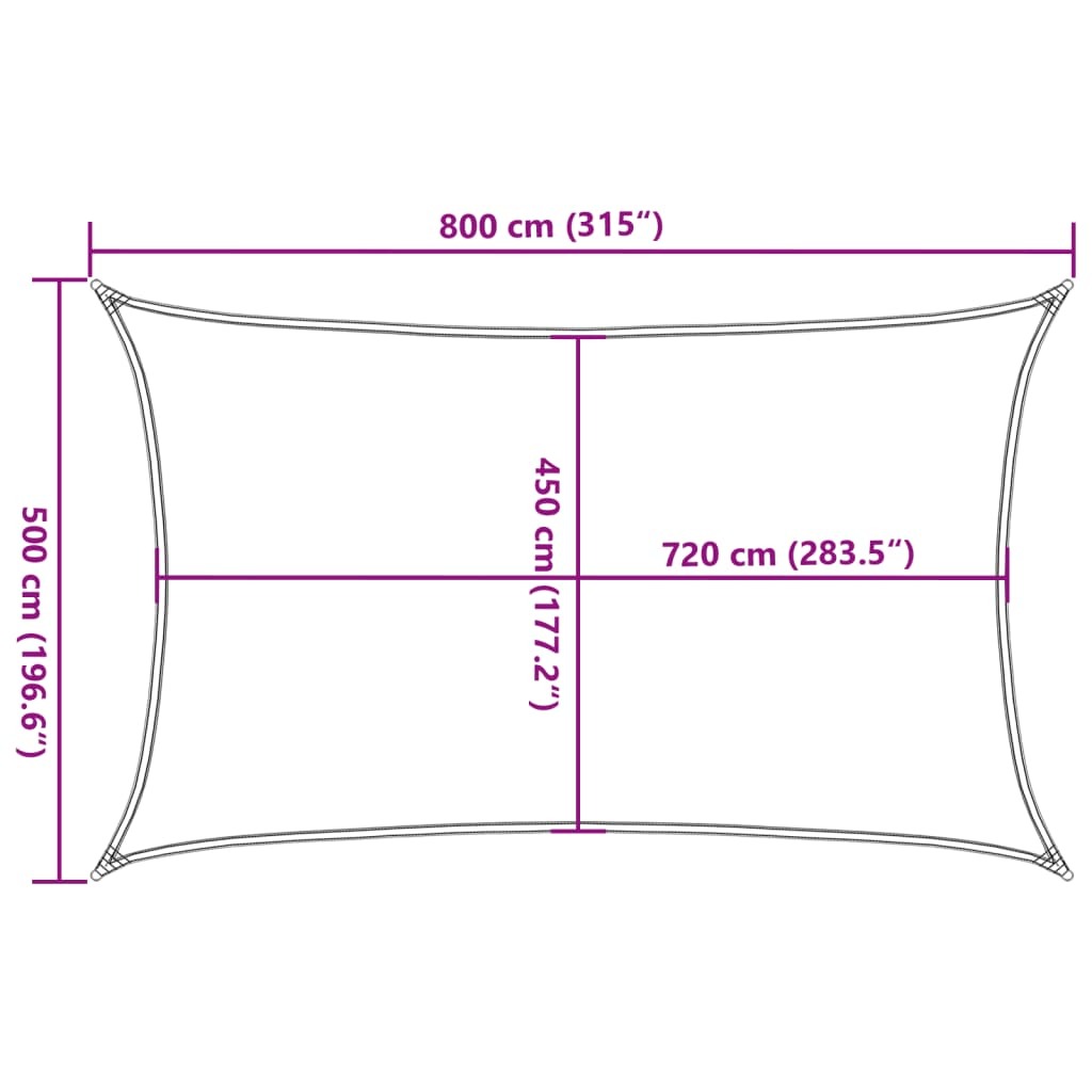 vidaXL Sunshade Sail 160 g/m Rectangular Light Grey 5x8 m HDPE