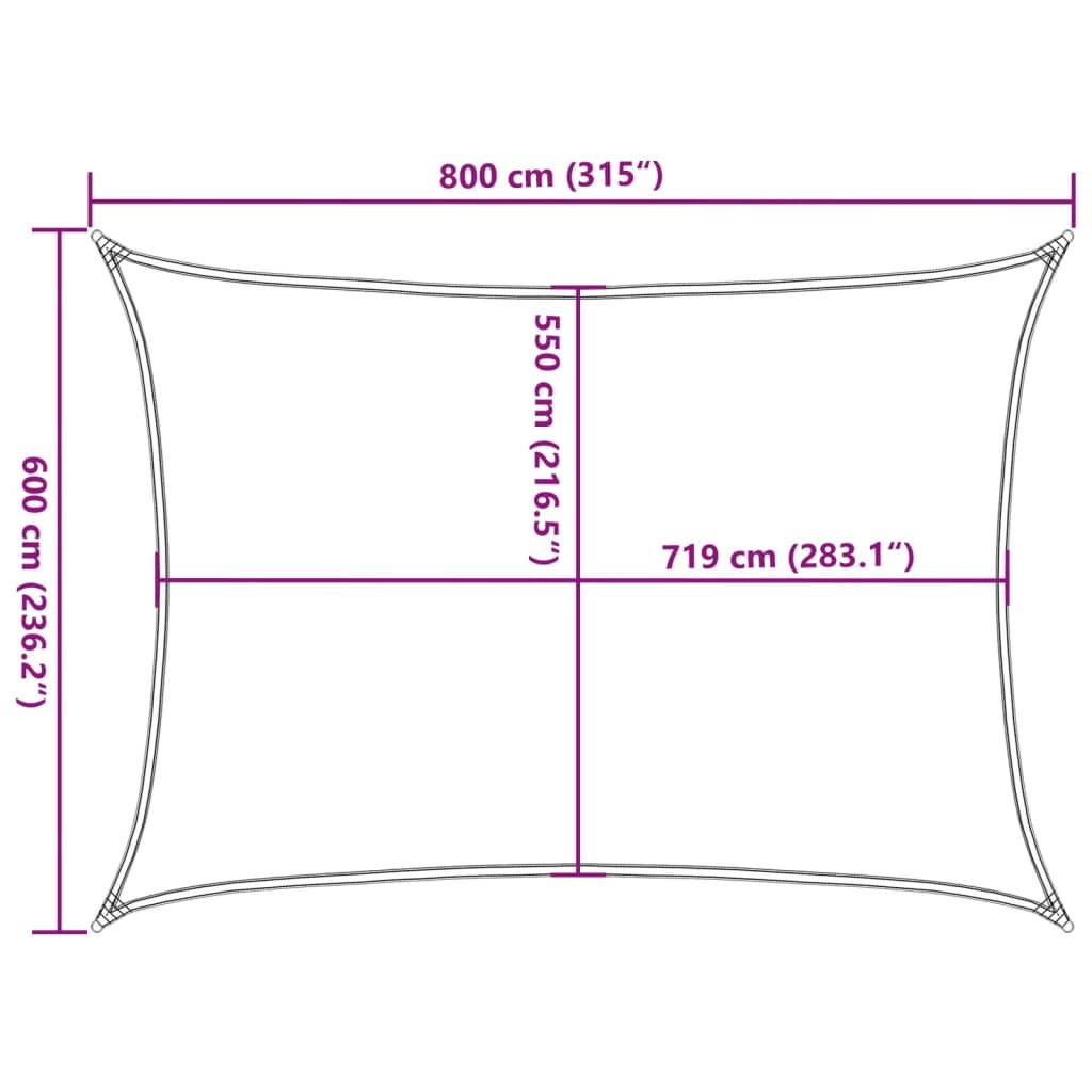 vidaXL Sunshade Sail 160 g/m Rectangular Sand 6x8 m HDPE